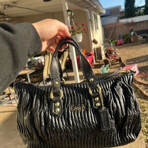 Coach Madison Black Ruched Leather Satchel NEEDS A REPAIR